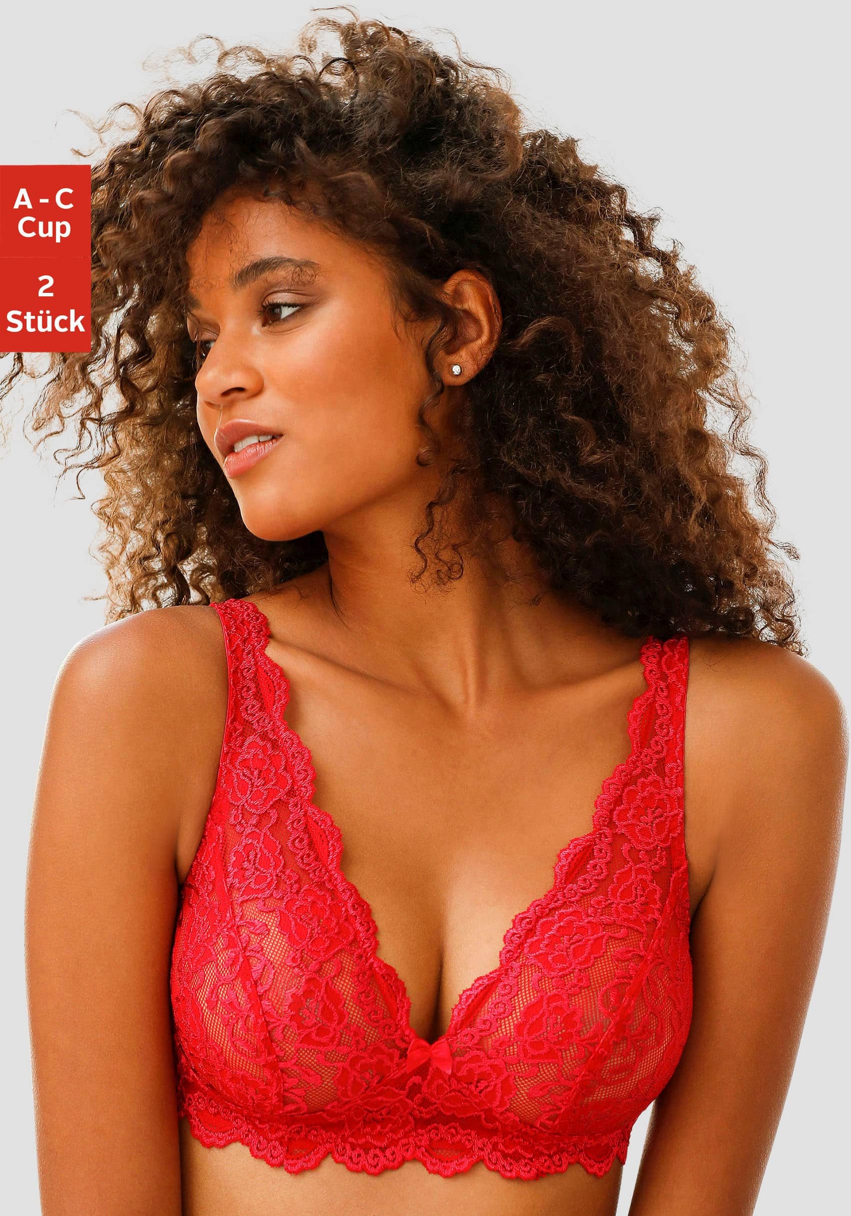 kaufen Stück), petite aus Bralette-BH, (Packung, im 2 rot online Dessous Bügel fleur ohne Spitze,